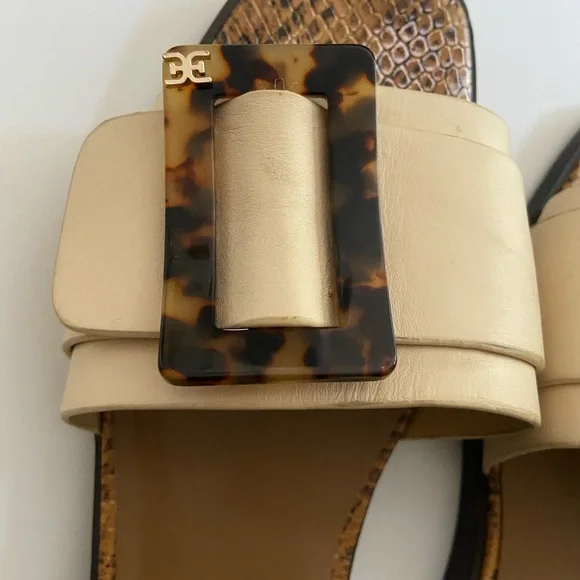 Sam Edelman Inez Slide Cream Sandals Tortoise Oversized Buckle, Size 7.5 - Picture 4 of 7